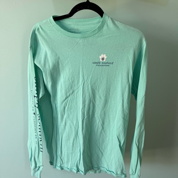 Simply Southern "I'd Love to But My Dog Said No" mint green long sleeve Medium - Picture 2 of 7